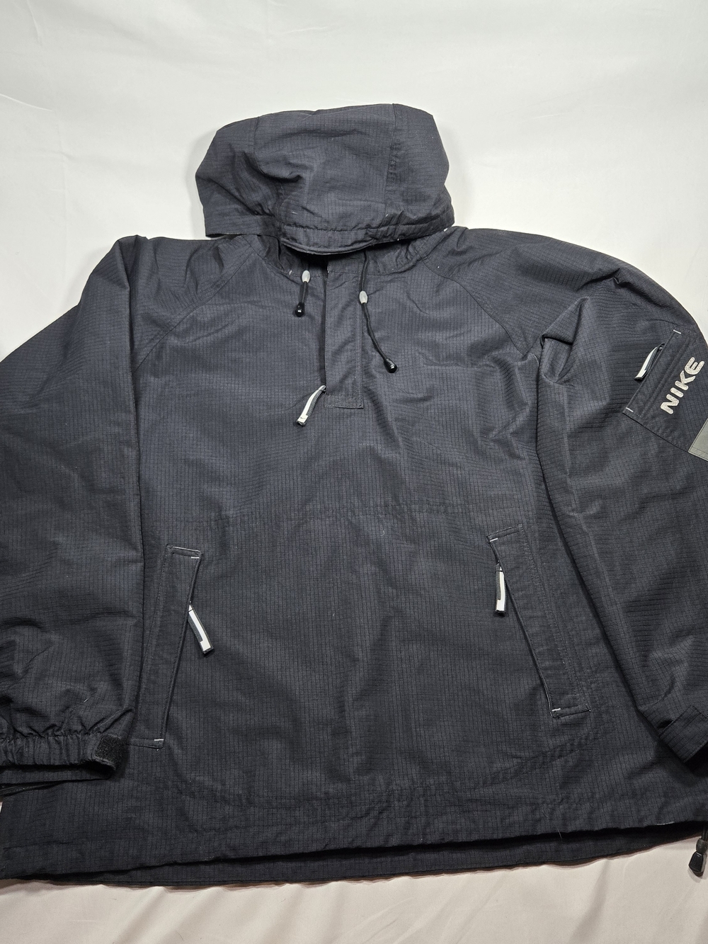 Vintage NIKE Anorak Y2K Jacket Men's XL Ripstop Black Pullover Hooded Gorpcore